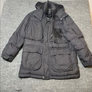 Eddie Bauer Men's Charcoal Gray Goose Down Puffer Parka Jacket Hooded Size L